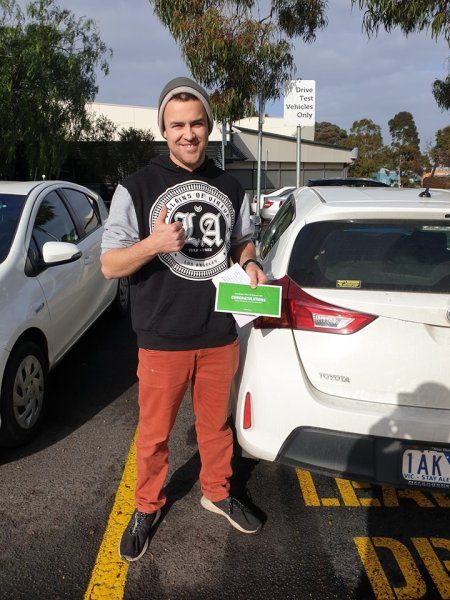 Ian for passing his driving test 1st go at Broadmeadows vicroads 600